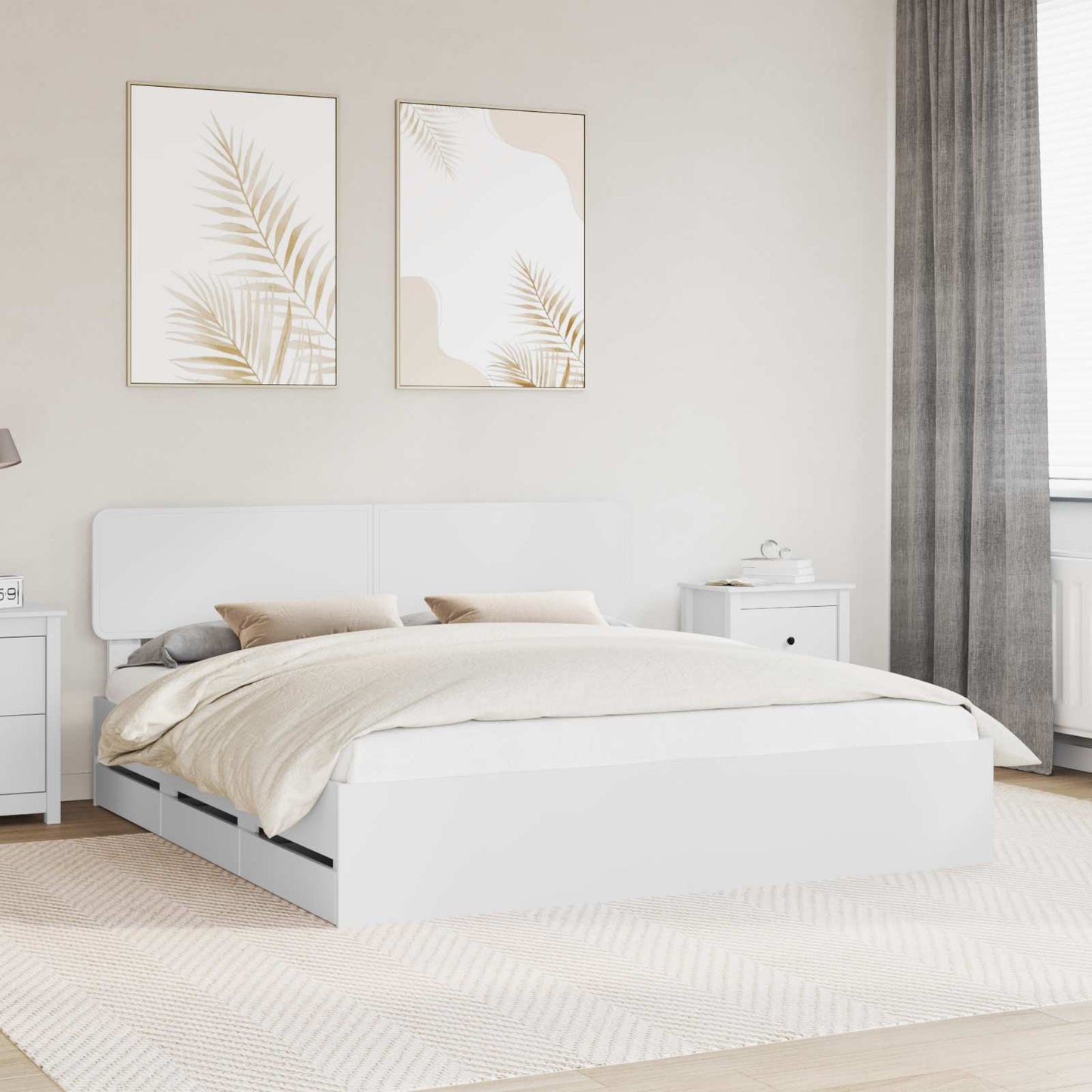 vidaXL Bed Frame with Drawer White 200 x 200 cm Engineered Wood