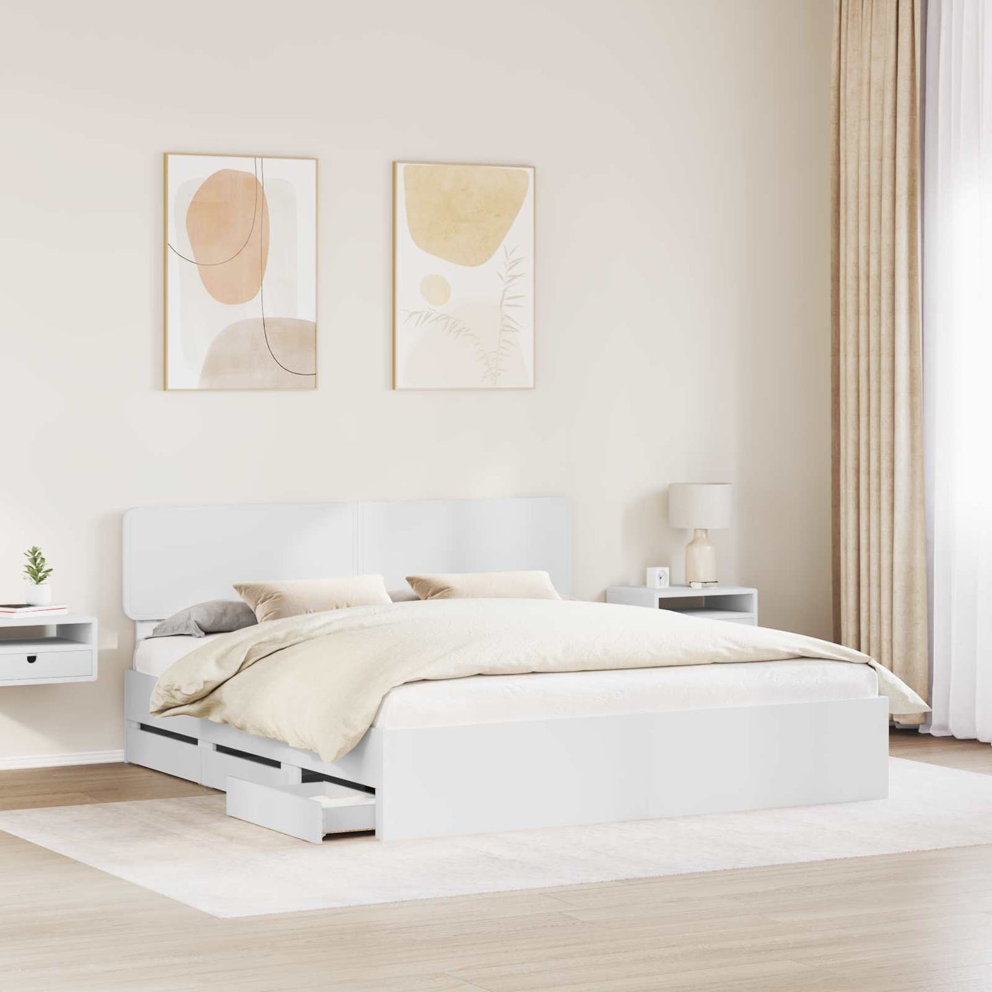 vidaXL Bed Frame with Drawer White 200 x 200 cm Engineered Wood