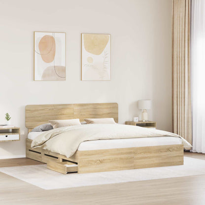 vidaXL Bed Frame with Drawer Sonoma Oak 200 x 200 cm Engineered Wood