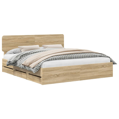 vidaXL Bed Frame with Drawer Sonoma Oak 200 x 200 cm Engineered Wood