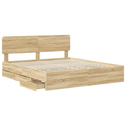 vidaXL Bed Frame with Drawer Sonoma Oak 200 x 200 cm Engineered Wood