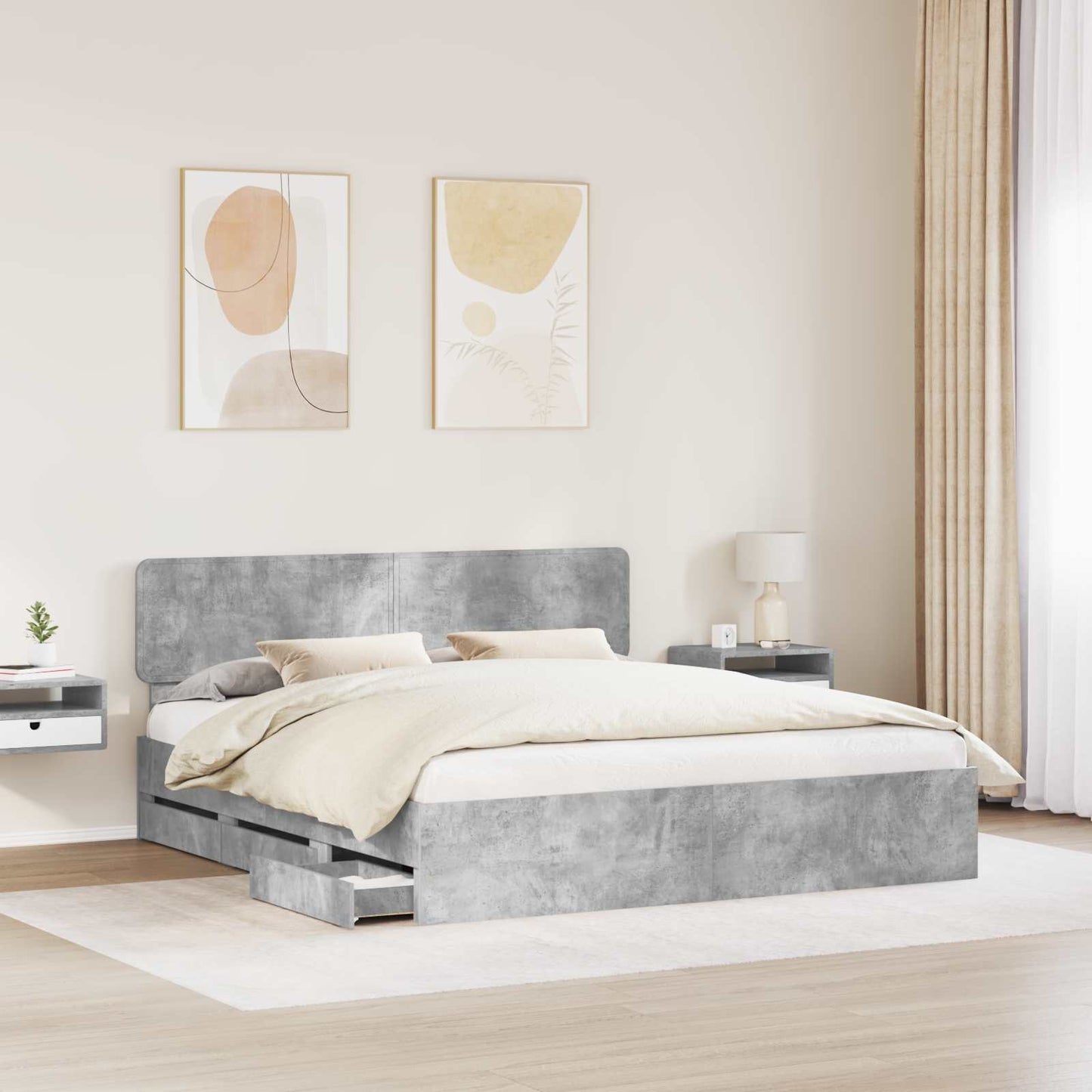 vidaXL Bed Frame Concrete Grey 200 x 200 cm Engineered Wood