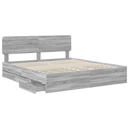 vidaXL Bed Frame with Drawer Grey Sonoma 200 x 200 cm Engineered Wood