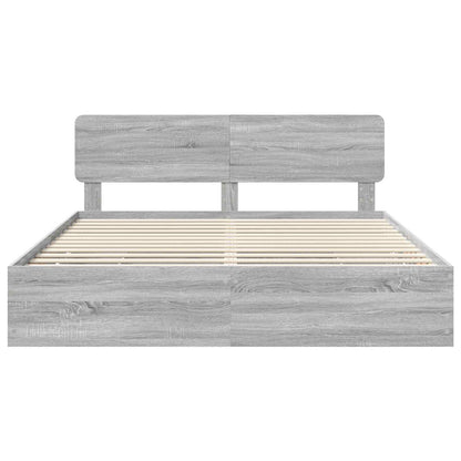 vidaXL Bed Frame with Drawer Grey Sonoma 200 x 200 cm Engineered Wood
