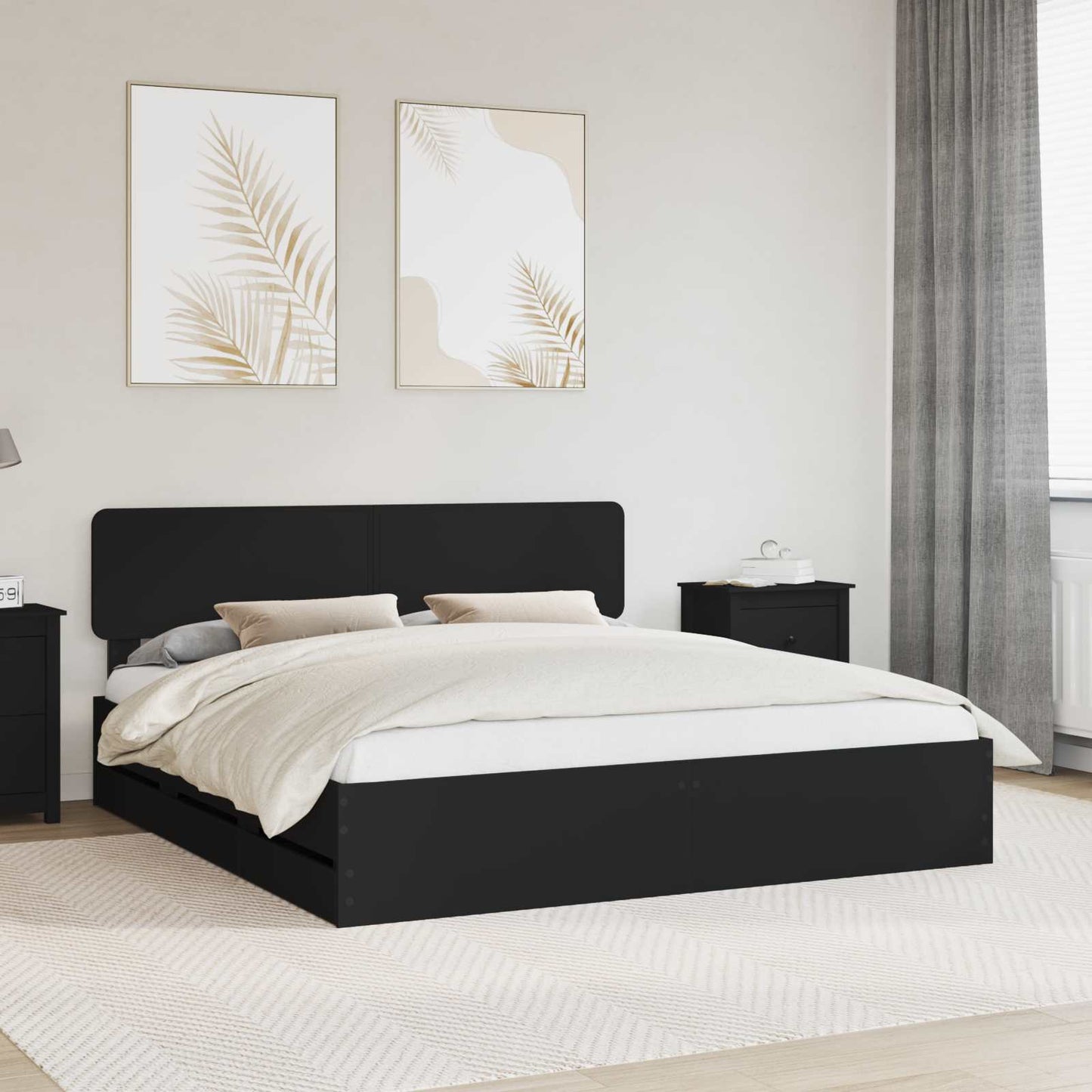 vidaXL Bed Frame with Drawer Black 180 x 200 cm Engineered Wood