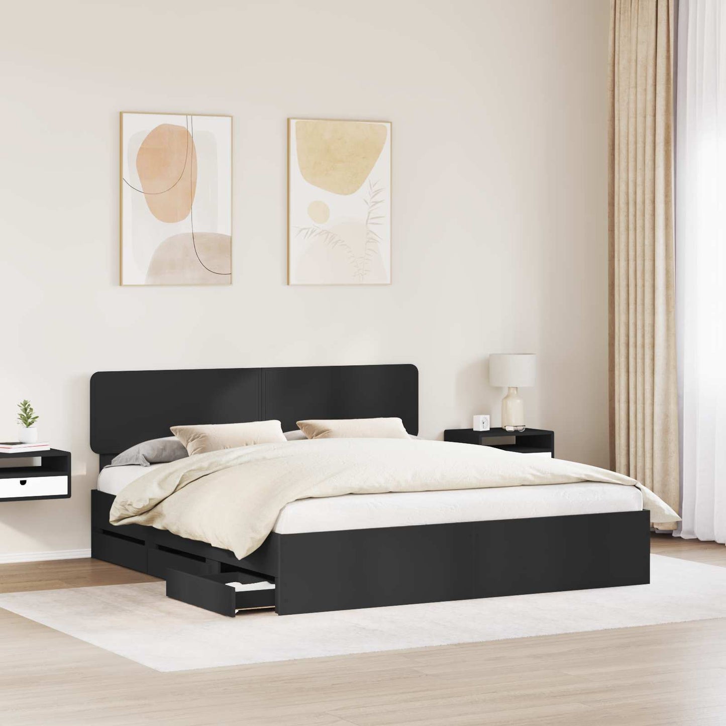 vidaXL Bed Frame with Drawer Black 180 x 200 cm Engineered Wood