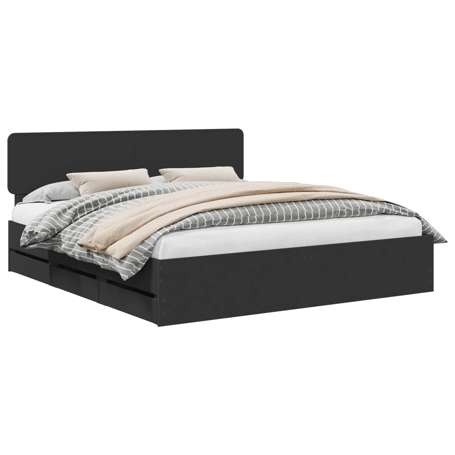 vidaXL Bed Frame with Drawer Black 180 x 200 cm Engineered Wood
