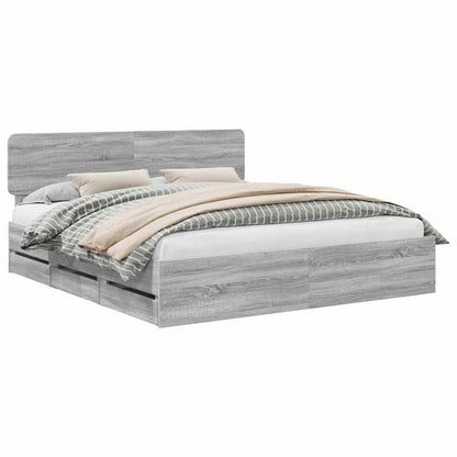 vidaXL Bed Frame with Drawer Grey Sonoma 180 x 200 cm Engineered Wood