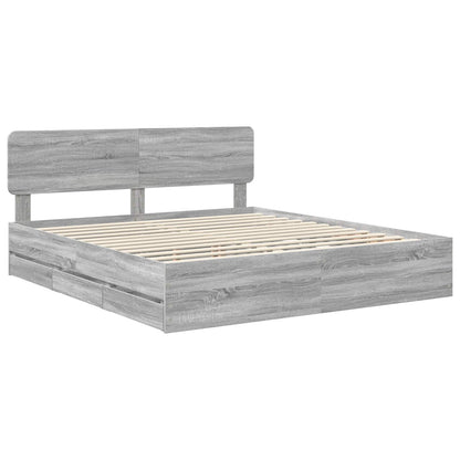 vidaXL Bed Frame with Drawer Grey Sonoma 180 x 200 cm Engineered Wood