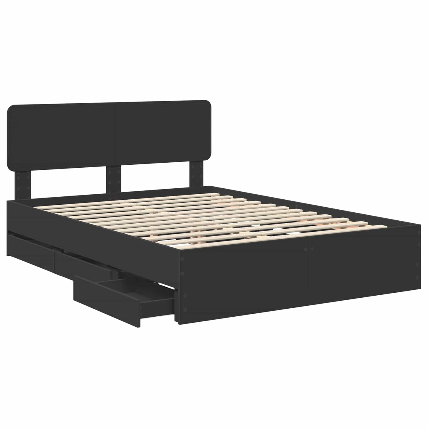 vidaXL Bed Frame with Drawer Black 160 x 200 cm Engineered Wood