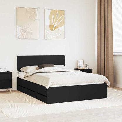 vidaXL Bed Frame with Drawer Black 150 x 200 cm Engineered Wood