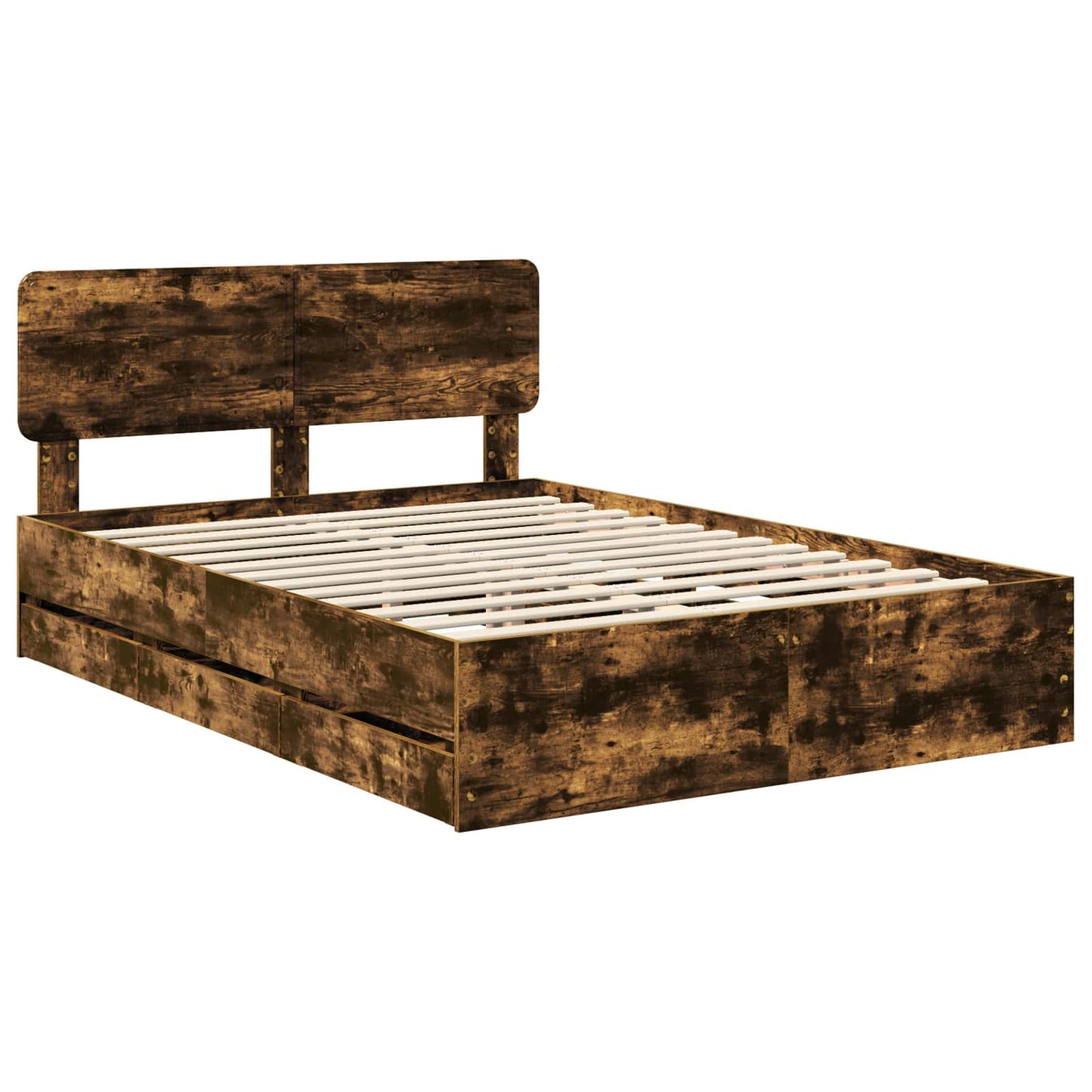 vidaXL Bed Frame with Drawer Smoked Oak 150 x 200 cm Engineered Wood
