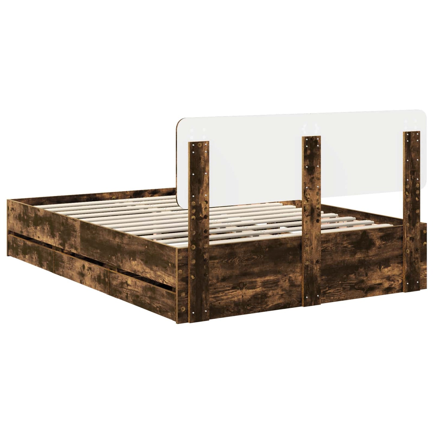 vidaXL Bed Frame with Drawer Smoked Oak 150 x 200 cm Engineered Wood