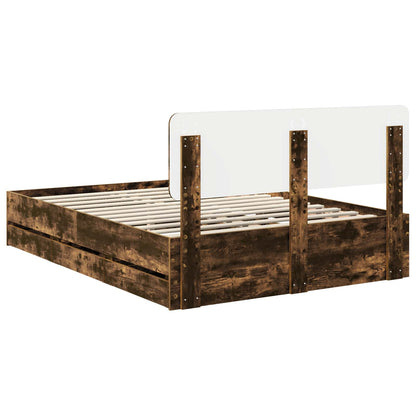 vidaXL Bed Frame with Drawer Smoked Oak 150 x 200 cm Engineered Wood