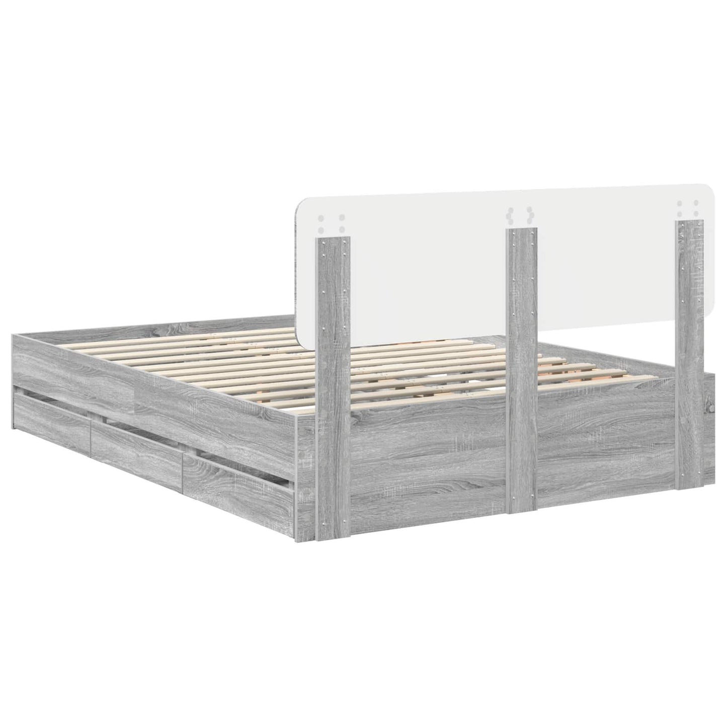 vidaXL Bed Frame with Drawer Grey Sonoma 150 x 200 cm Engineered Wood