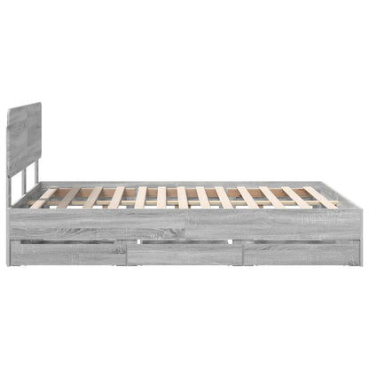 vidaXL Bed Frame with Drawer Grey Sonoma 150 x 200 cm Engineered Wood