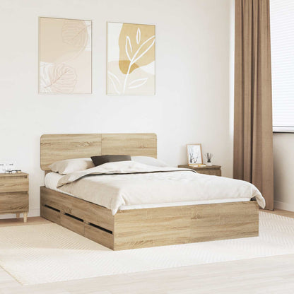 vidaXL Bed Frame with Drawer Sonoma Oak 140 x 200 cm Engineered Wood