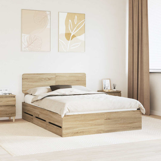 vidaXL Bed Frame with Drawer Sonoma Oak 140 x 200 cm Engineered Wood