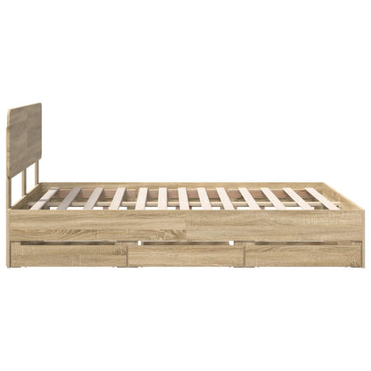 vidaXL Bed Frame with Drawer Sonoma Oak 140 x 200 cm Engineered Wood