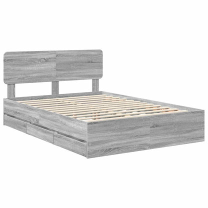 vidaXL Bed Frame with Drawer Grey Sonoma 140 x 200 cm Engineered Wood
