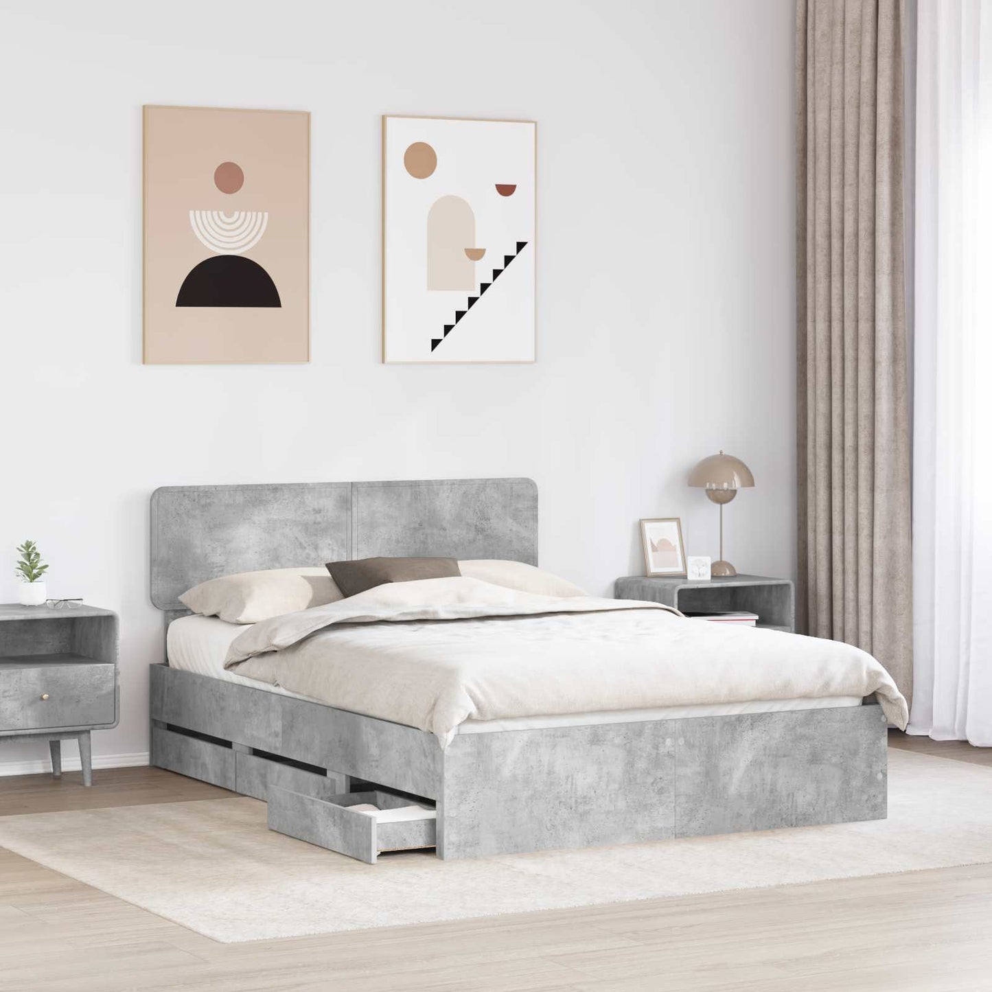vidaXL Bed Frame Concrete Grey 140 x 190 cm Engineered Wood