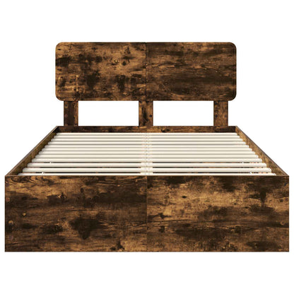 vidaXL Bed Frame with Drawer Smoked Oak 135 x 190 cm Engineered Wood