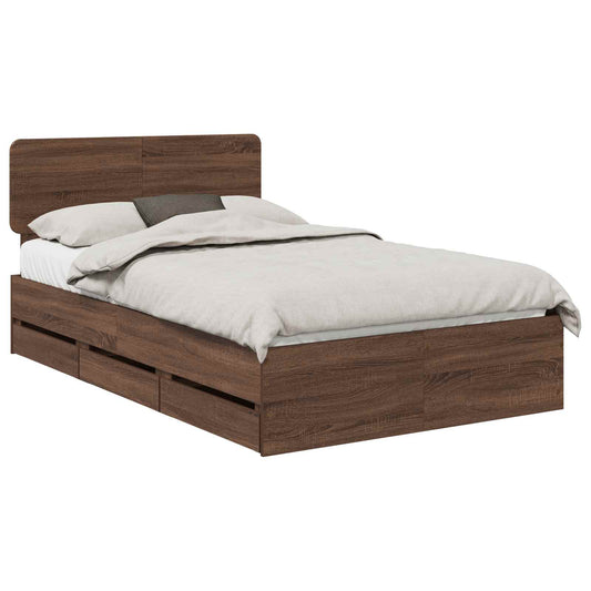 vidaXL Bed Frame with Drawer Brown Oak 135 x 190 cm Engineered Wood