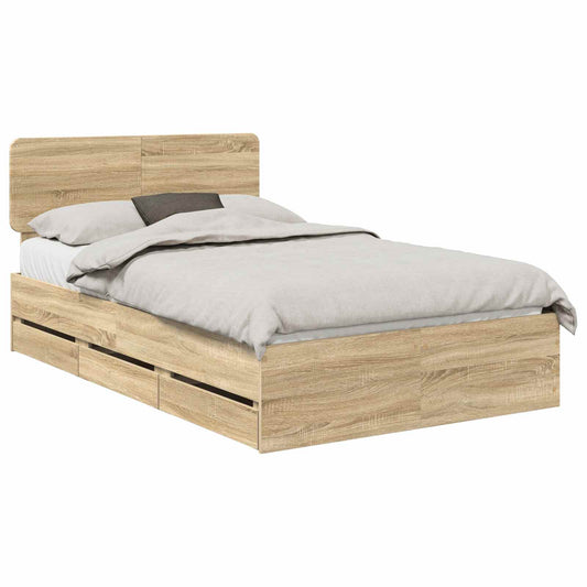 vidaXL Bed Frame with Drawer Sonoma Oak 120 x 200 cm Engineered Wood
