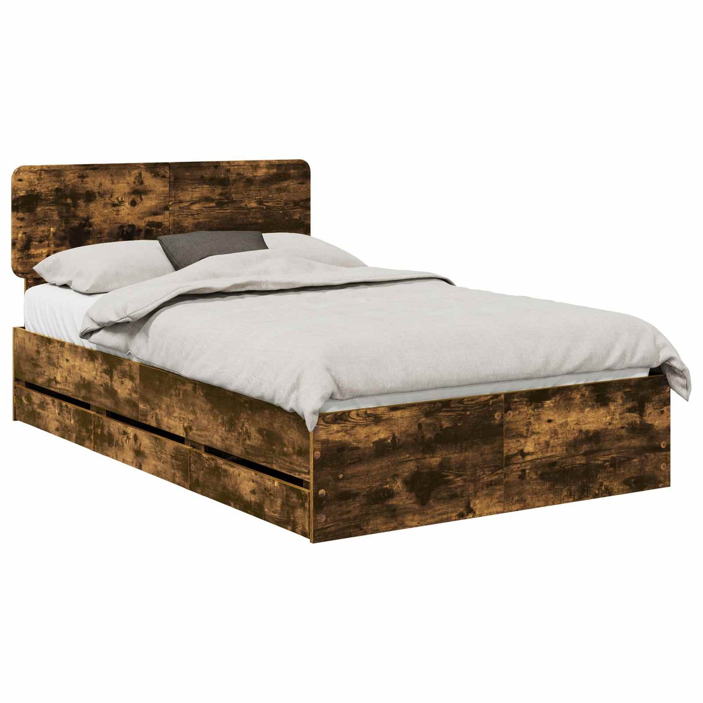 vidaXL Bed Frame with Drawer Smoked Oak 120 x 200 cm Engineered Wood