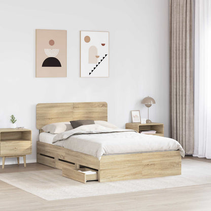 vidaXL Bed Frame with Drawer Sonoma Oak 120 x 190 cm Engineered Wood