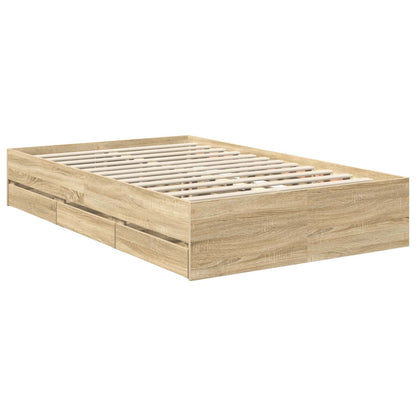 vidaXL Bed Frame with Drawer Sonoma Oak 120 x 190 cm Engineered Wood
