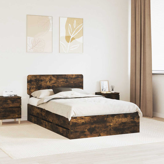 vidaXL Bed Frame with Drawer Smoked Oak 120 x 190 cm Engineered Wood