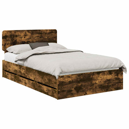 vidaXL Bed Frame with Drawer Smoked Oak 120 x 190 cm Engineered Wood