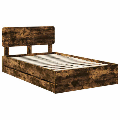vidaXL Bed Frame with Drawer Smoked Oak 120 x 190 cm Engineered Wood