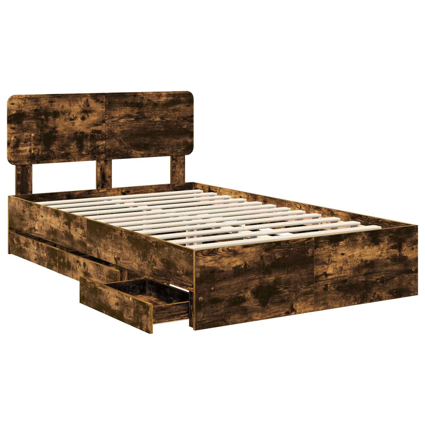 vidaXL Bed Frame with Drawer Smoked Oak 120 x 190 cm Engineered Wood