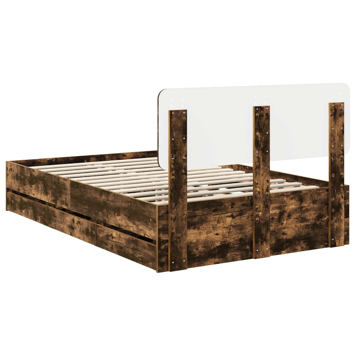 vidaXL Bed Frame with Drawer Smoked Oak 120 x 190 cm Engineered Wood