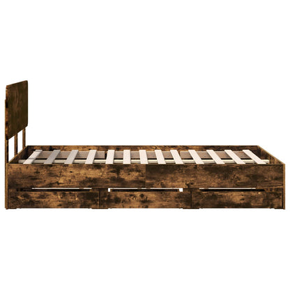 vidaXL Bed Frame with Drawer Smoked Oak 120 x 190 cm Engineered Wood