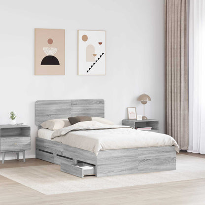 vidaXL Bed Frame with Drawer Grey Sonoma 120 x 190 cm Engineered Wood