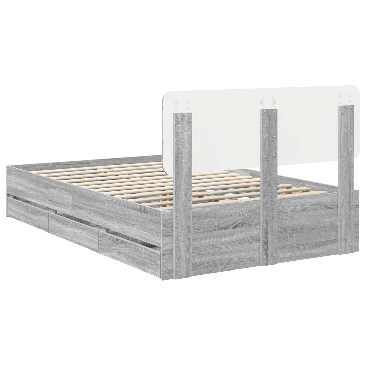 vidaXL Bed Frame with Drawer Grey Sonoma 120 x 190 cm Engineered Wood