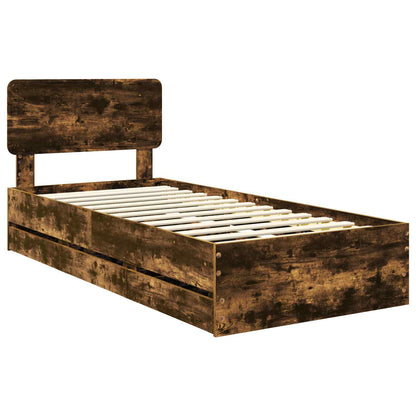 vidaXL Bed Frame with Drawer Smoked Oak 100 x 200 cm Engineered Wood
