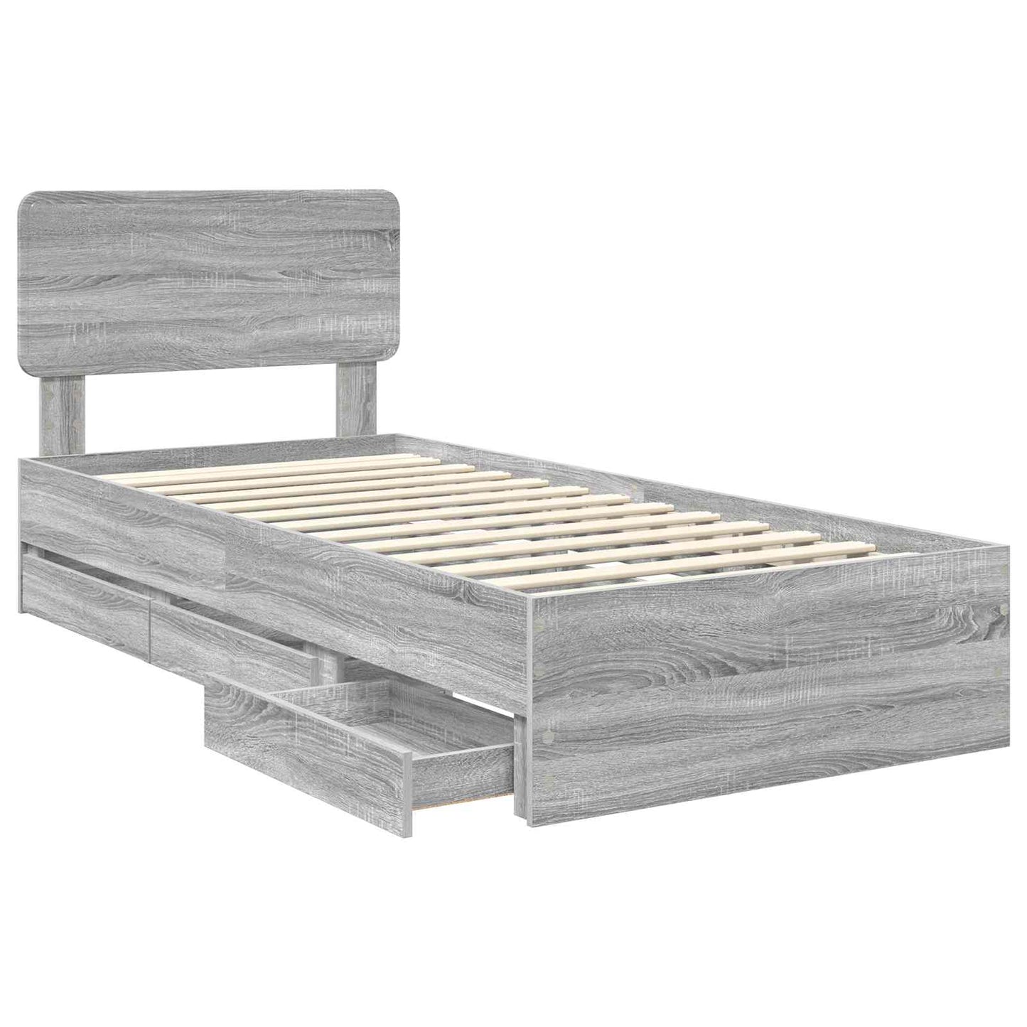 vidaXL Bed Frame with Drawer Grey Sonoma 100 x 200 cm Engineered Wood