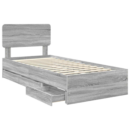 vidaXL Bed Frame with Drawer Grey Sonoma 100 x 200 cm Engineered Wood