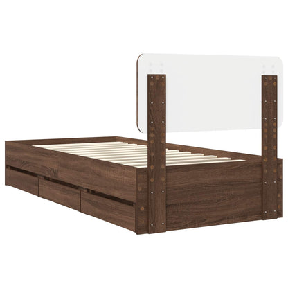 vidaXL Bed Frame with Drawer Brown Oak 100 x 200 cm Engineered Wood