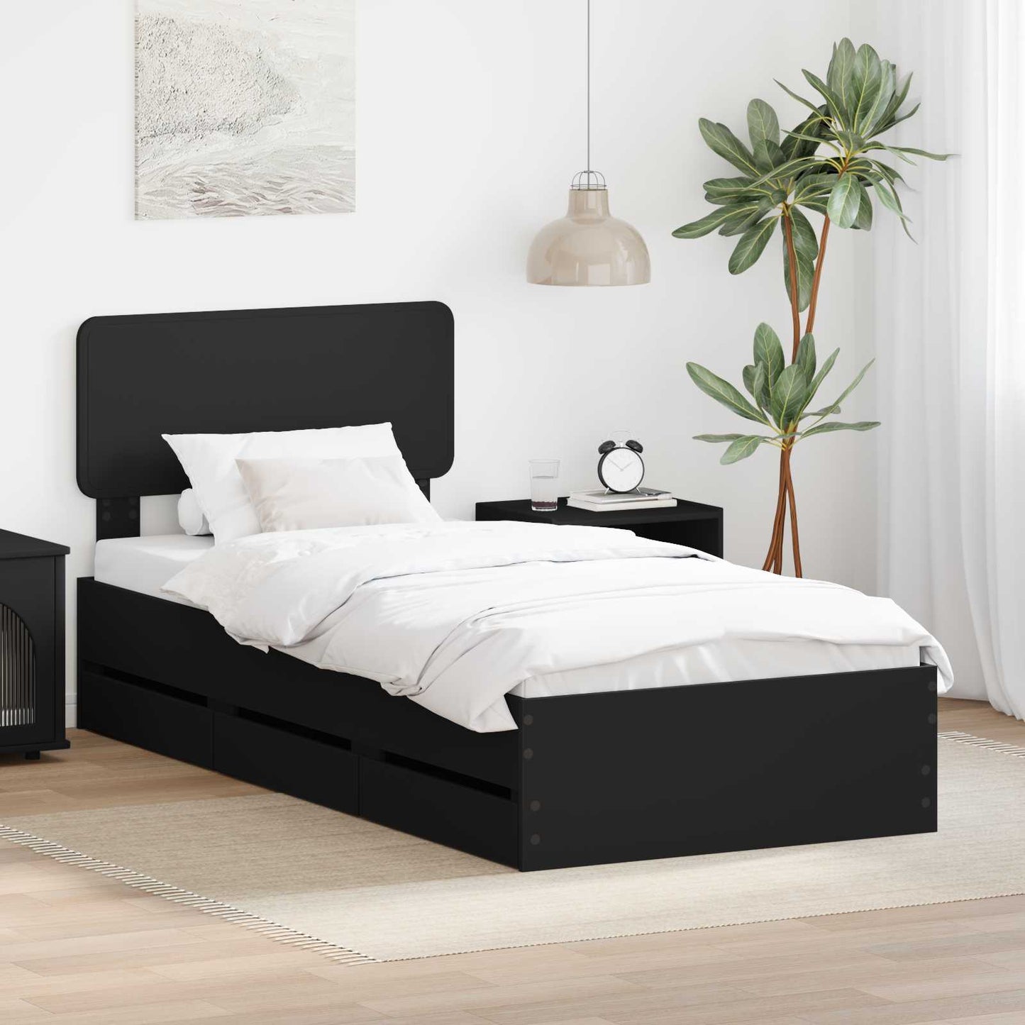 vidaXL Bed Frame with Drawer Black 90 x 200 cm Engineered Wood