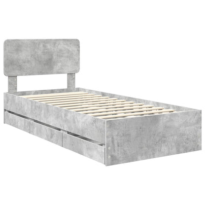 vidaXL Bed Frame with Drawer Concrete Grey 90 x 200 cm Engineered Wood
