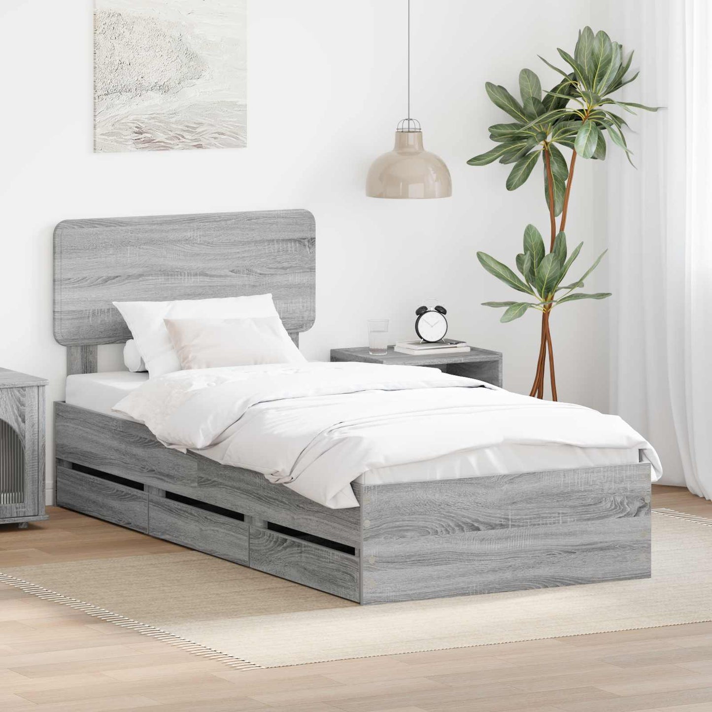 vidaXL Bed Frame with Drawer Grey Sonoma 90 x 200 cm Engineered Wood