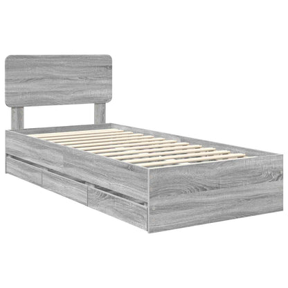 vidaXL Bed Frame with Drawer Grey Sonoma 90 x 200 cm Engineered Wood