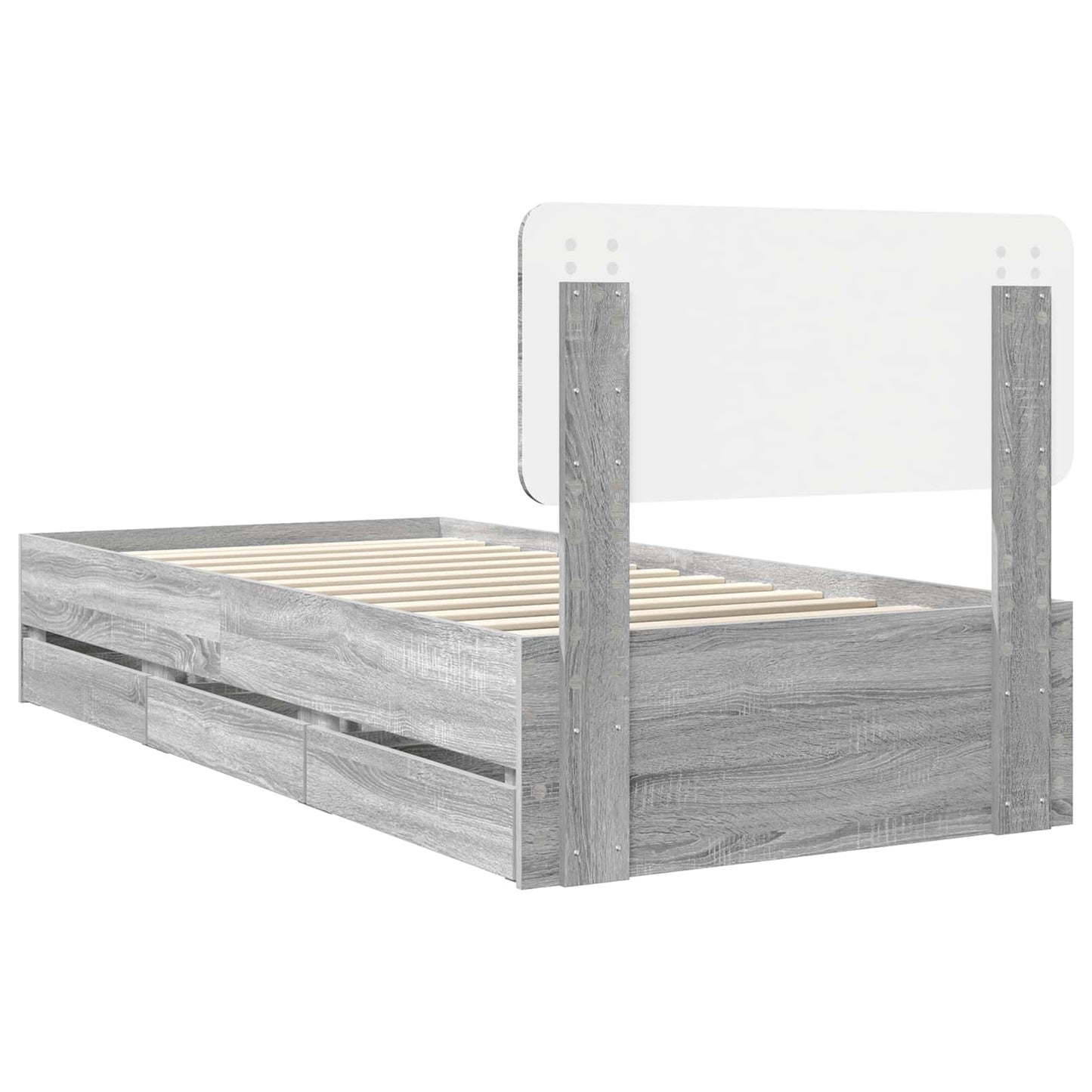 vidaXL Bed Frame with Drawer Grey Sonoma 90 x 200 cm Engineered Wood