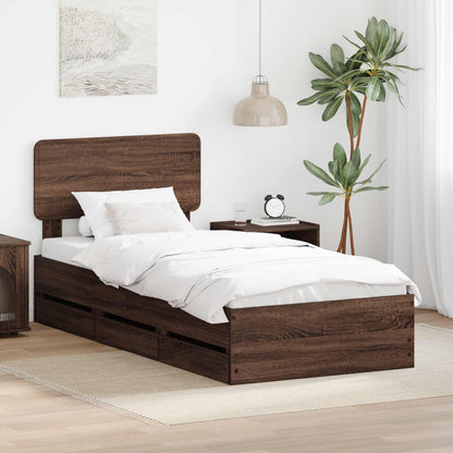 vidaXL Bed Frame with Drawer Brown Oak 90 x 200 cm Engineered Wood