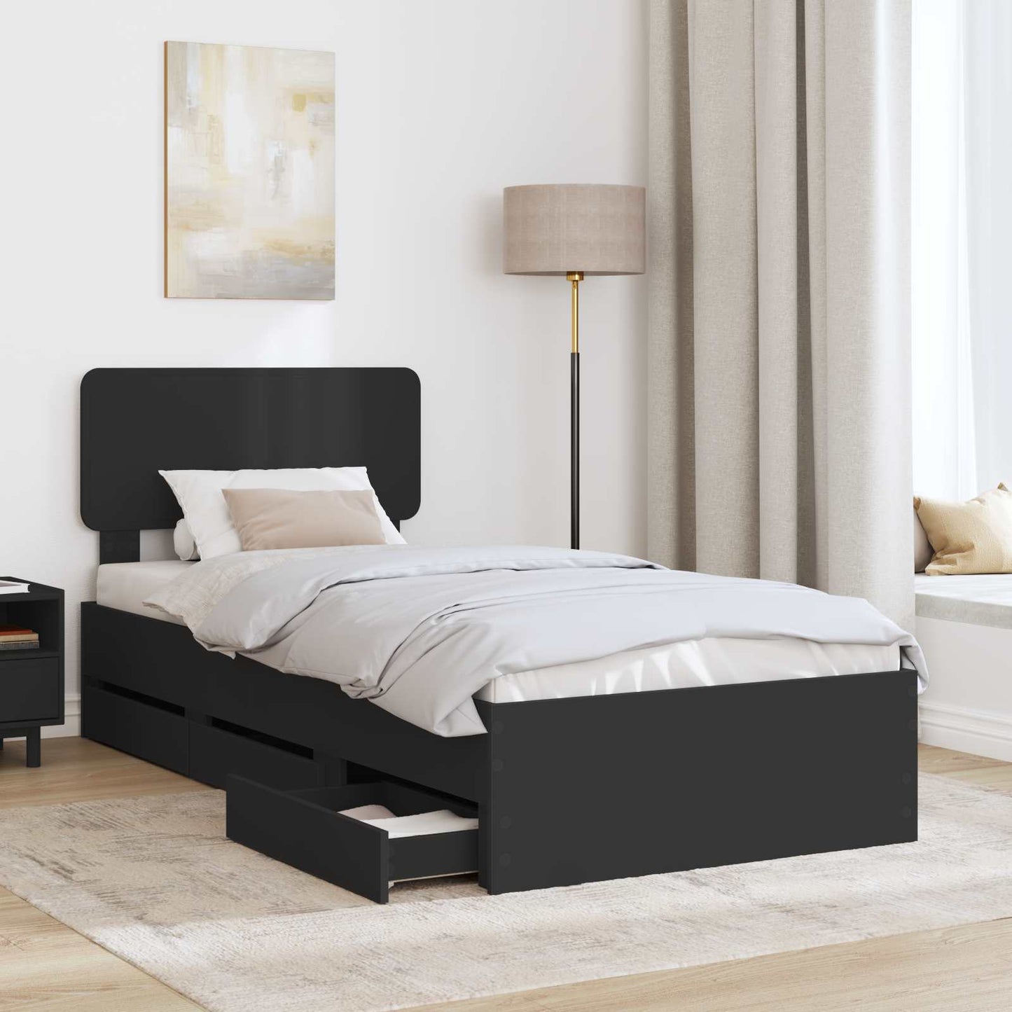 vidaXL Bed Frame with Drawer Black 90 x 190 cm Engineered Wood